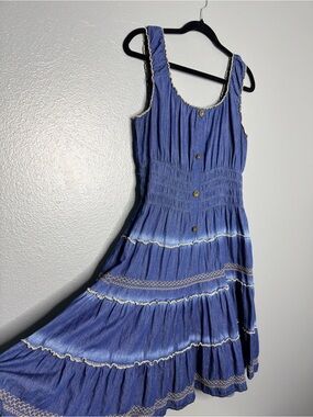 Blue Tiered Button-Front Farm Girly Country Summer Sundress